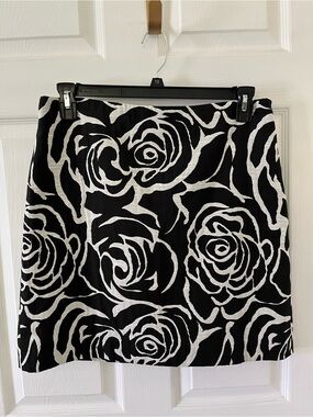 Ann Taylor Black and White Rose-Print Skirt